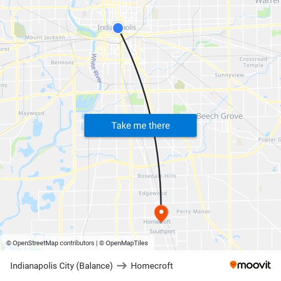 Indianapolis City (Balance) to Homecroft map