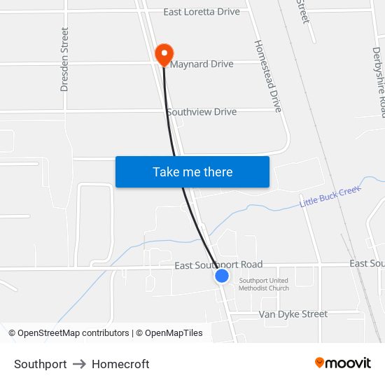 Southport to Homecroft map