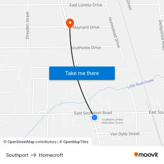 Southport to Homecroft map