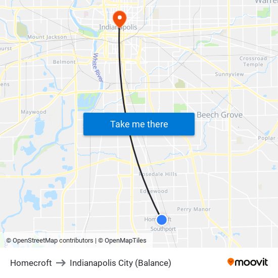 Homecroft to Indianapolis City (Balance) map