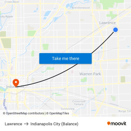 Lawrence to Indianapolis City (Balance) map