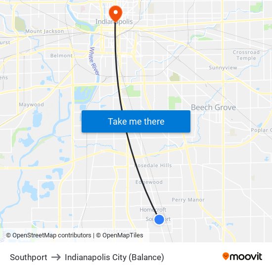 Southport to Indianapolis City (Balance) map