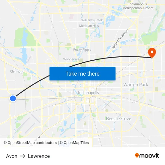 Avon to Lawrence map