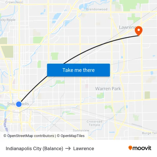 Indianapolis City (Balance) to Lawrence map
