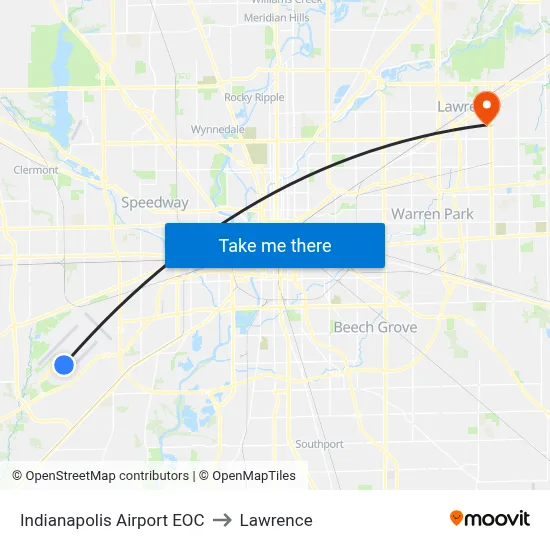 Indianapolis Airport EOC to Lawrence map