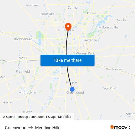 Greenwood to Meridian Hills map