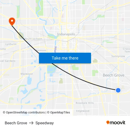 Beech Grove to Speedway map