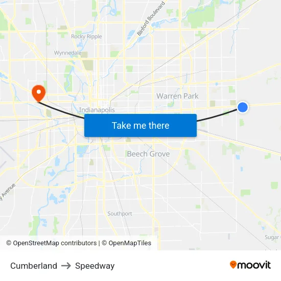 Cumberland to Speedway map