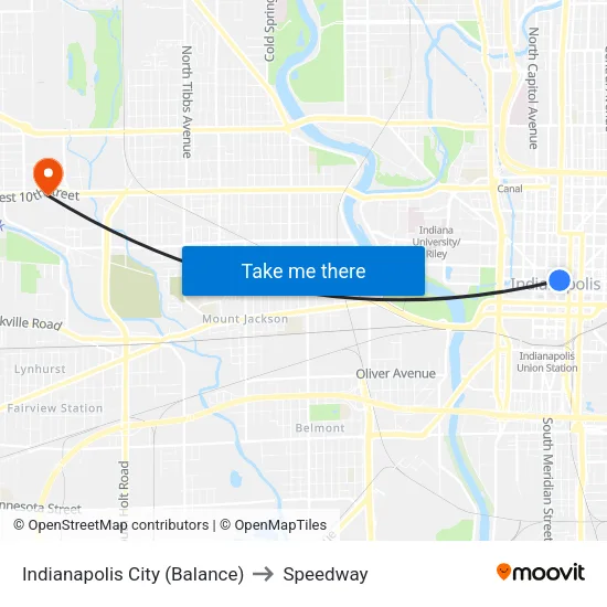 Indianapolis City (Balance) to Speedway map