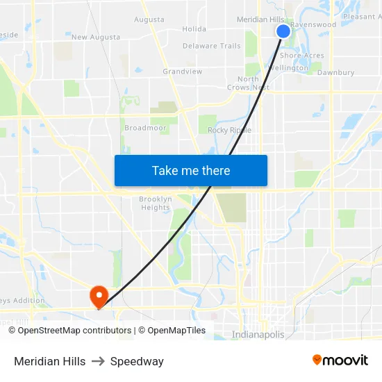 Meridian Hills to Speedway map