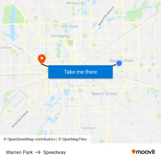 Warren Park to Speedway map