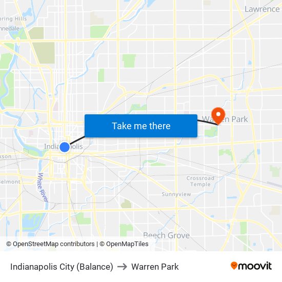 Indianapolis City (Balance) to Warren Park map