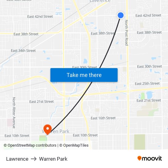 Lawrence to Warren Park map