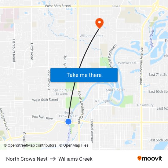 North Crows Nest to Williams Creek map