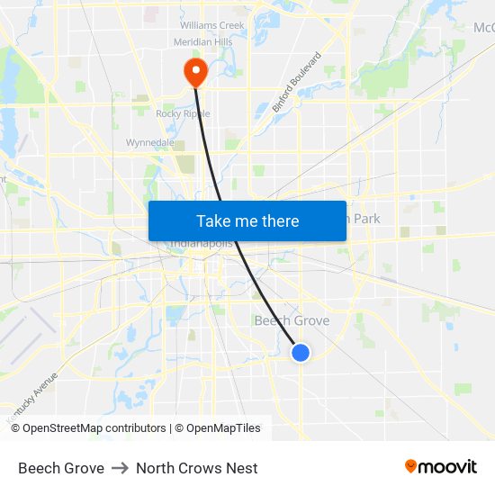 Beech Grove to North Crows Nest map