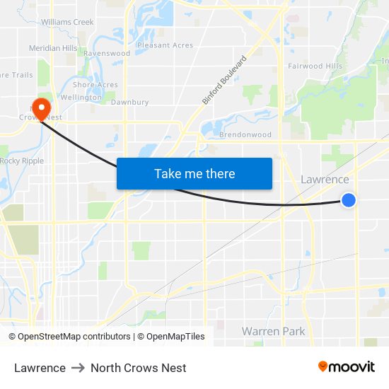 Lawrence to North Crows Nest map