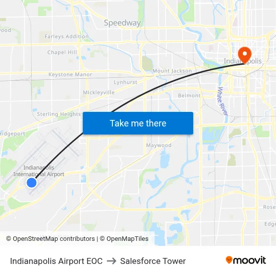 Indianapolis Airport EOC to Salesforce Tower map