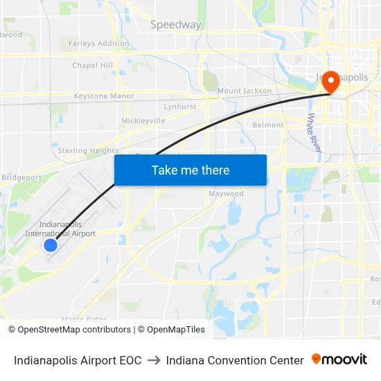 Indianapolis Airport EOC to Indiana Convention Center map