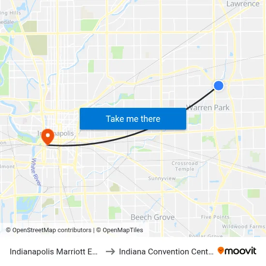 Indianapolis Marriott East to Indiana Convention Center map