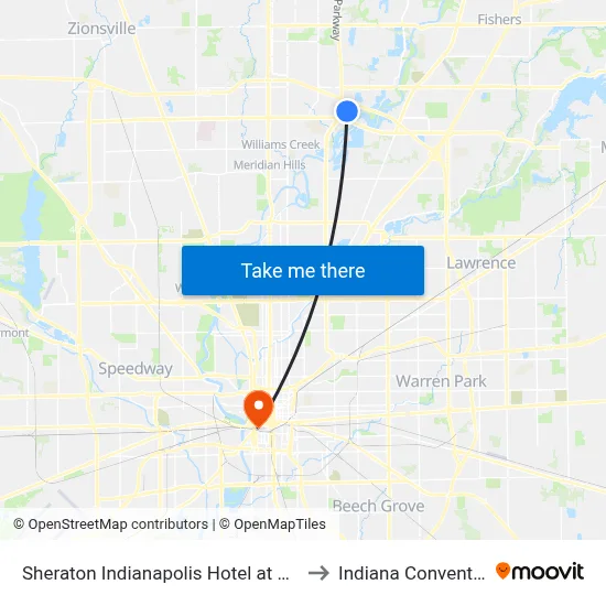 Sheraton Indianapolis Hotel at Keystone Crossing to Indiana Convention Center map