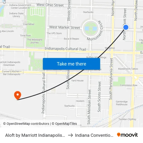 Aloft by Marriott Indianapolis Downtown to Indiana Convention Center map