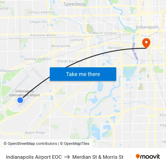 Indianapolis Airport EOC to Merdian St & Morris St map