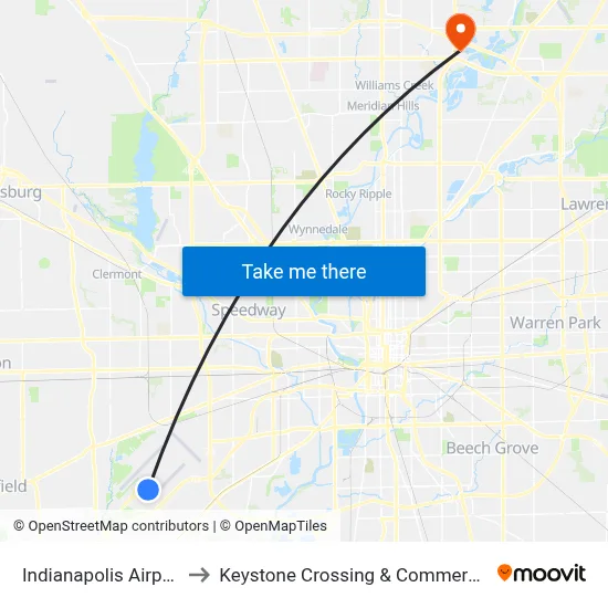 Indianapolis Airport EOC to Keystone Crossing & Commerce Crossing map