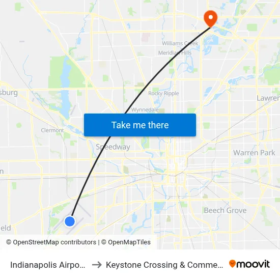 Indianapolis Airport IN USA to Keystone Crossing & Commerce Crossing map