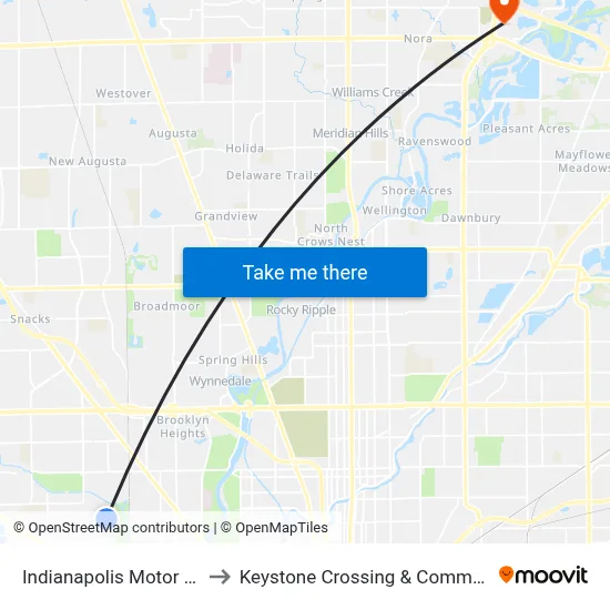 Indianapolis Motor Speedway to Keystone Crossing & Commerce Crossing map
