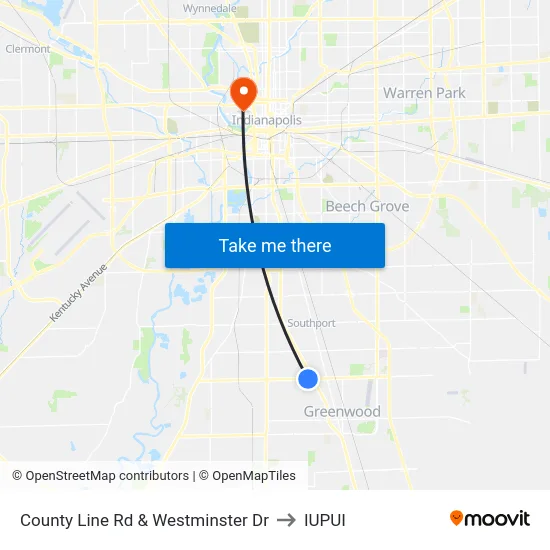 County Line Rd & Westminster Dr to IUPUI map