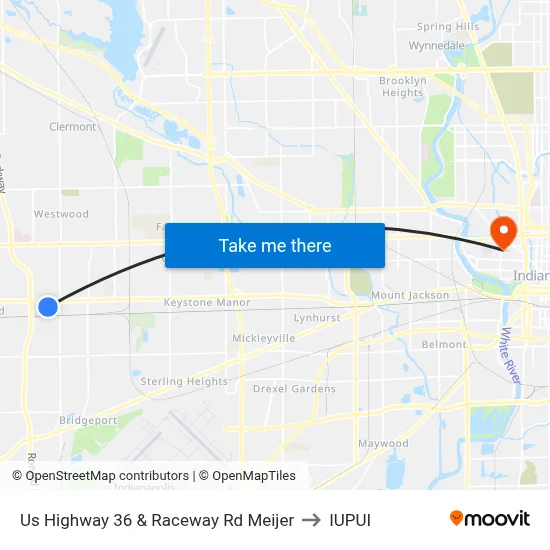 Us Highway 36 & Raceway Rd Meijer to IUPUI map