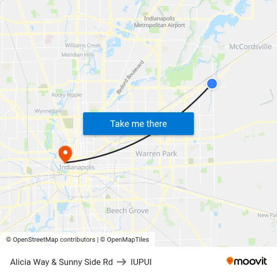 Alicia Way & Sunny Side Rd to IUPUI map