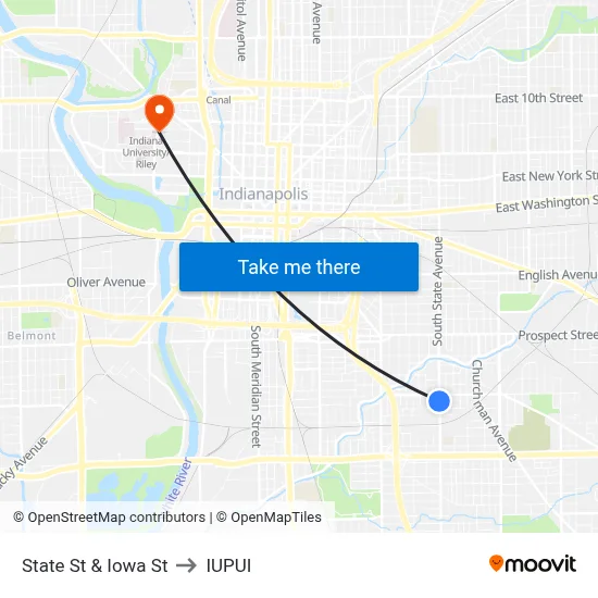 State St & Iowa St to IUPUI map
