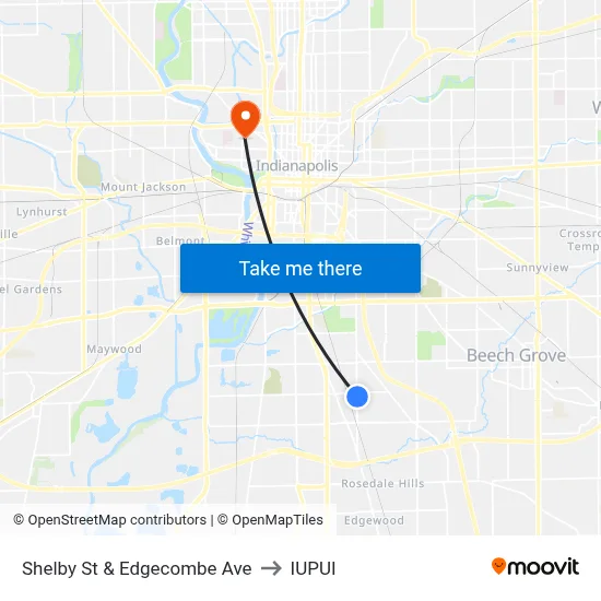 Shelby St & Edgecombe Ave to IUPUI map