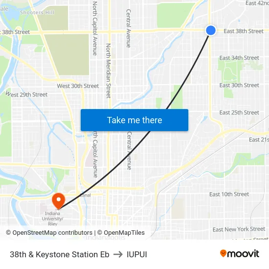 38th & Keystone Station Eb to IUPUI map