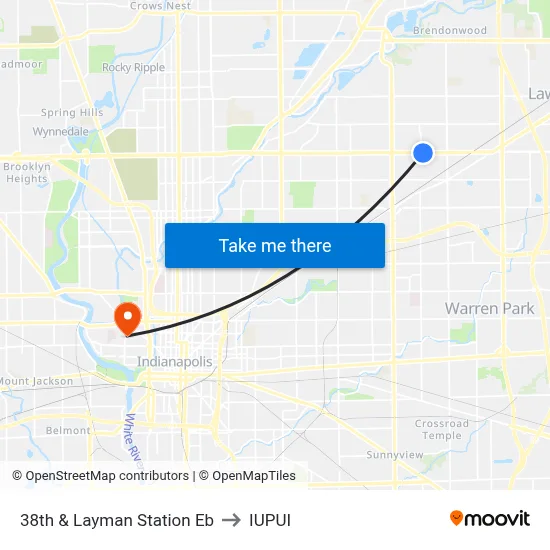 38th & Layman Station Eb to IUPUI map