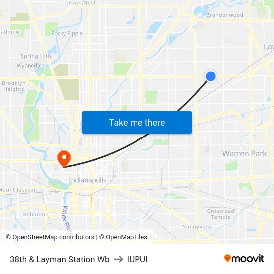 38th & Layman Station Wb to IUPUI map