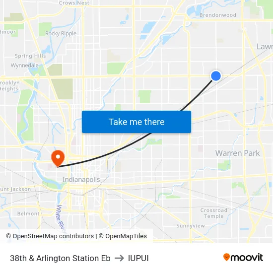 38th & Arlington Station Eb to IUPUI map