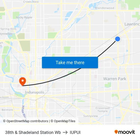 38th & Shadeland Station Wb to IUPUI map