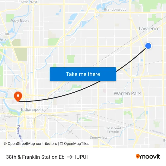 38th & Franklin Station Eb to IUPUI map