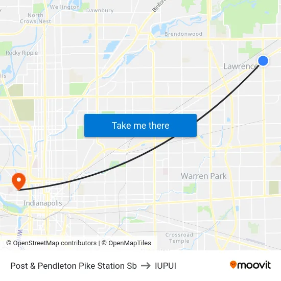 Post & Pendleton Pike Station Sb to IUPUI map