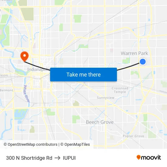 300 N Shortridge Rd to IUPUI map