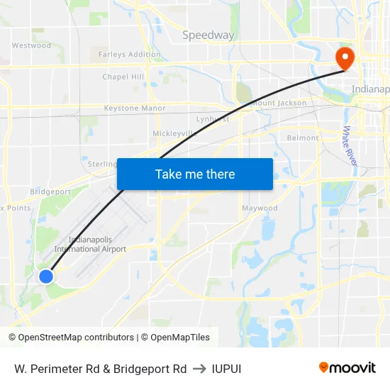 W. Perimeter Rd & Bridgeport Rd to IUPUI map