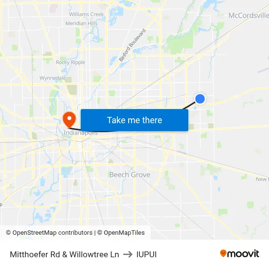 Mitthoefer Rd & Willowtree Ln to IUPUI map