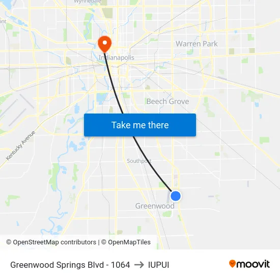Greenwood Springs Blvd  - 1064 to IUPUI map