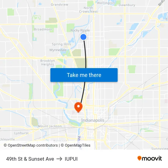 49th St & Sunset Ave to IUPUI map