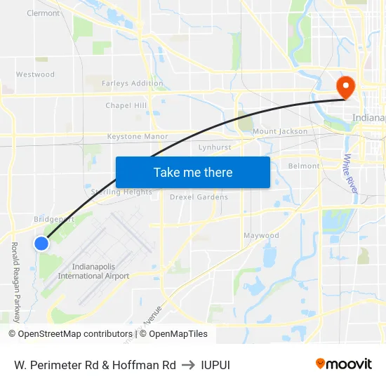 W. Perimeter Rd & Hoffman Rd to IUPUI map