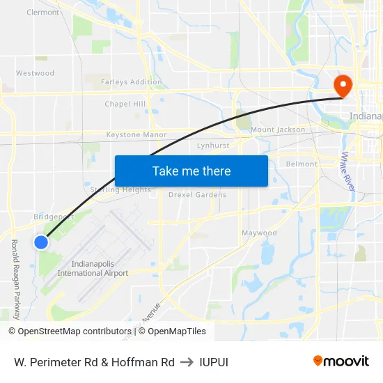 W. Perimeter Rd & Hoffman Rd to IUPUI map