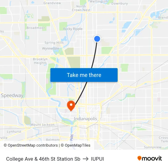 College Ave & 46th St Station Sb to IUPUI map