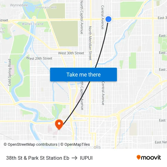 38th St & Park St Station Eb to IUPUI map